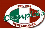 A red and white logo for campisi 's restaurant.