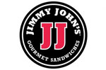 A black and white logo of jimmy john 's gourmet sandwiches.