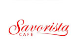 A red and white logo for savorist cafe.