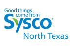 A blue and white logo for sysco north texas.