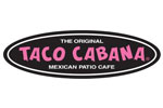 A pink and black logo for taco cabana.